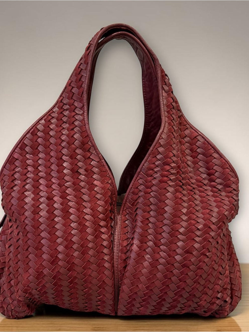 Sondra Roberts Napa & Suede Woven Hobo Bag With Hidden Pockets & Zip Closure